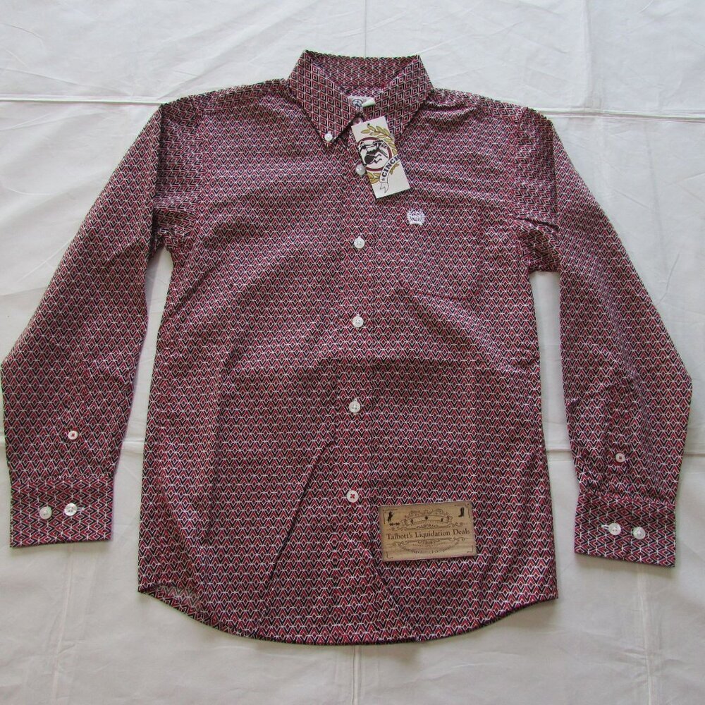 Cinch Boy's Long Sleeve Classic Geo Print Button Shirt Red/Black MTW7060395
